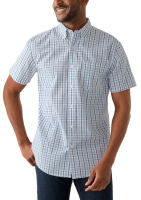 Saddlebred Men's Short Sleeve Easycare Plaid Shirt, Blue, Medium