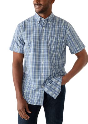 Saddlebred Men's Short Sleeve Easycare Plaid Shirt, Blue, Medium