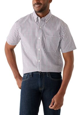 Saddlebred Men's Short Sleeve Easycare Plaid Shirt, Purple, 2XL