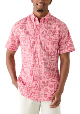 Saddlebred Men's Short Sleeve Easycare Print Shirt, Red, 2XL