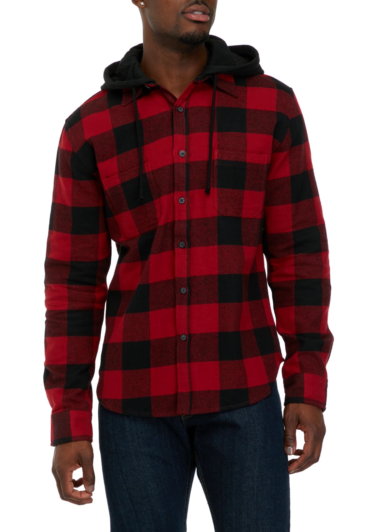 Long Sleeve Hooded Flannel Shirt