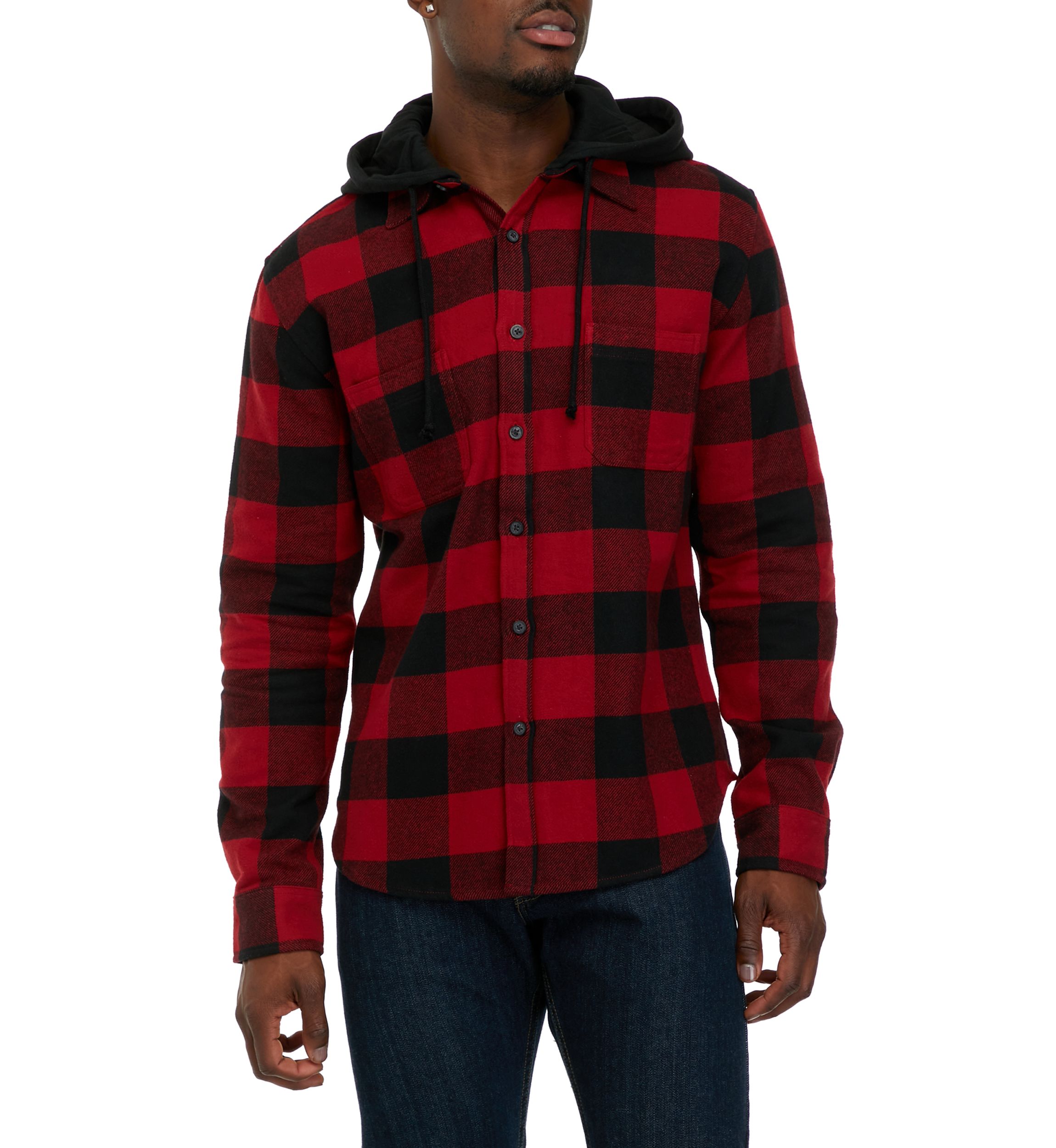 Long Sleeve Hooded Flannel Shirt