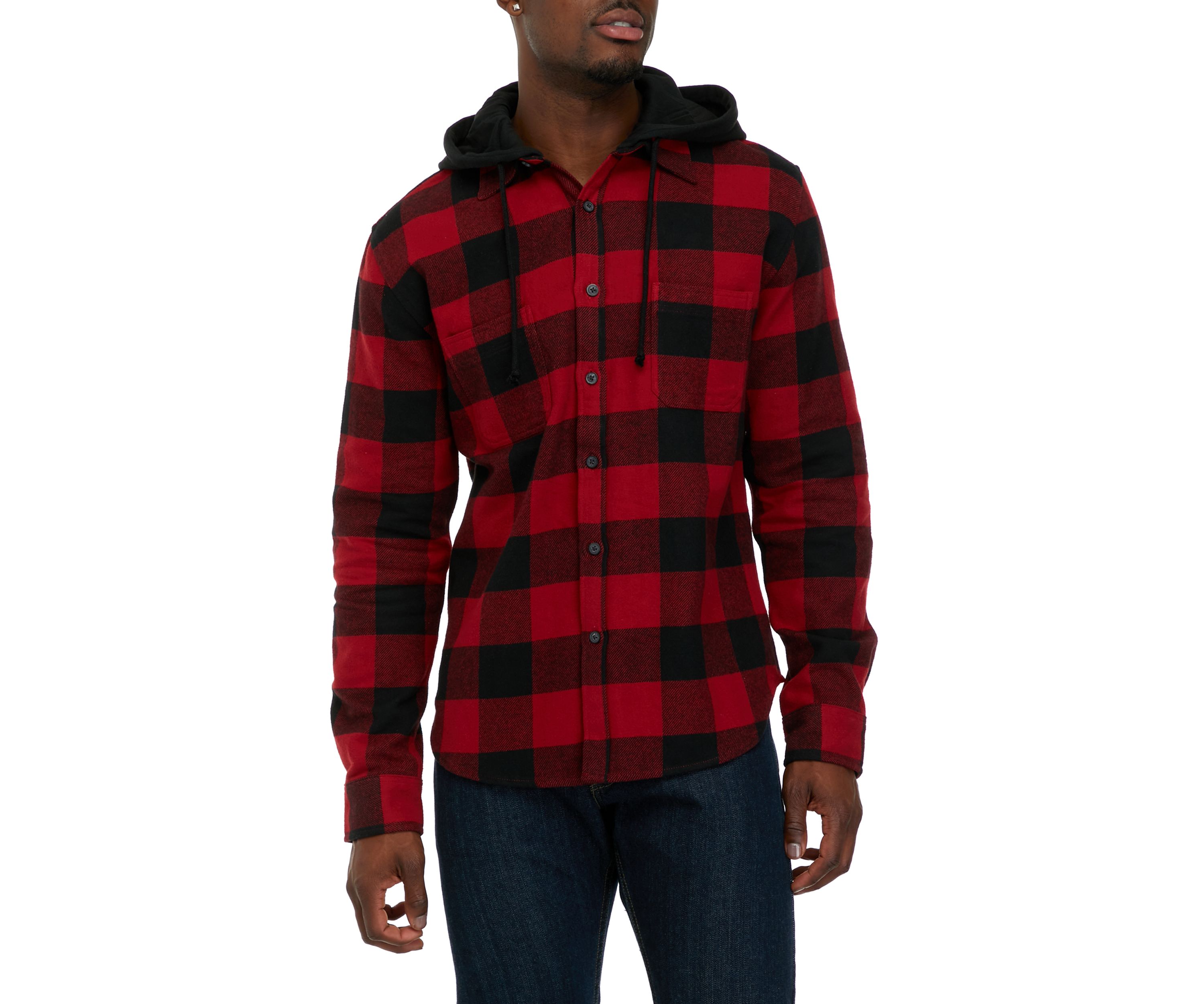 Long Sleeve Hooded Flannel Shirt