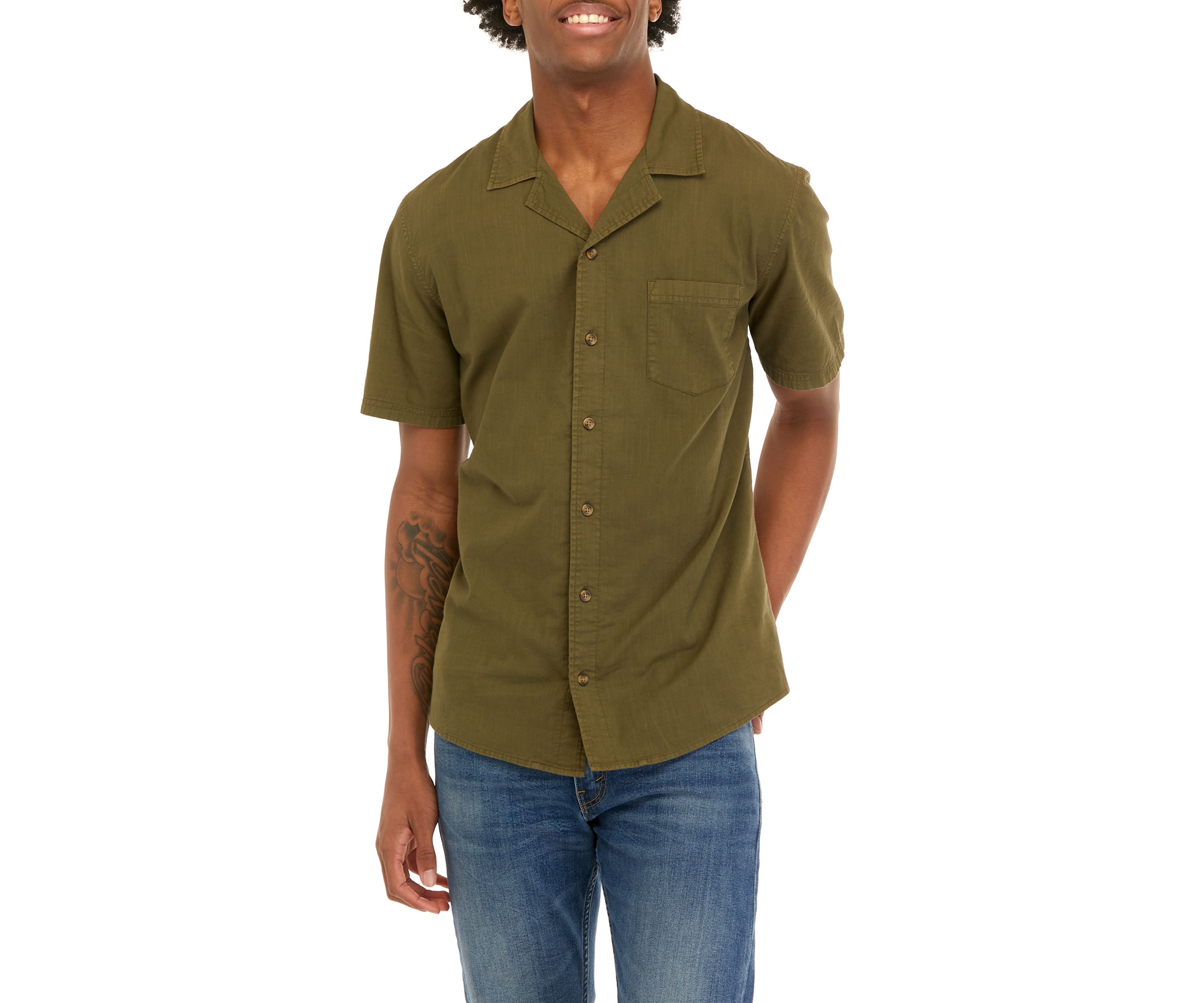 Short Sleeve Woven Slub Camp Shirt 