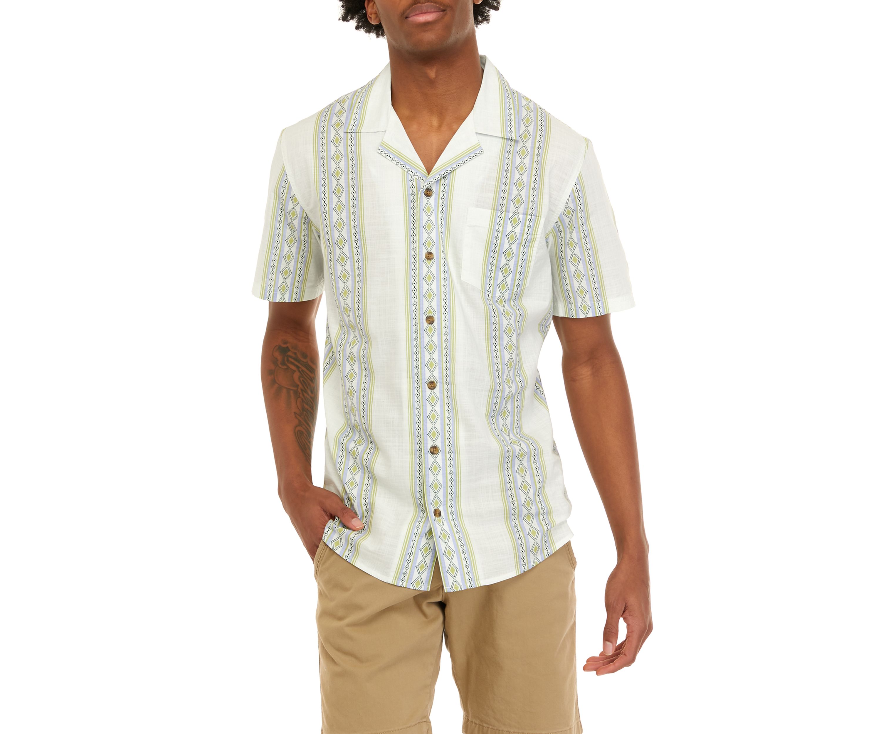 Short Sleeve Slub Woven Printed Camp Shirt