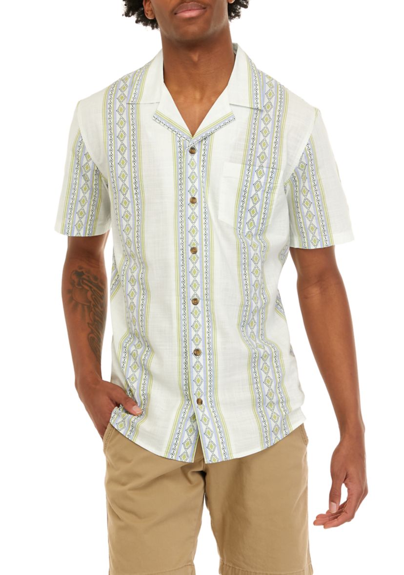 Short Sleeve Slub Woven Printed Camp Shirt