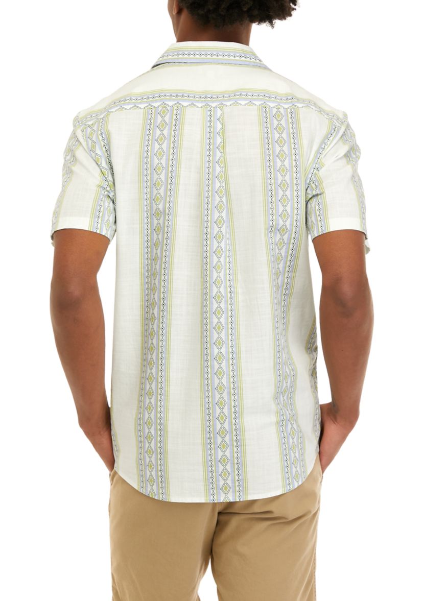 Short Sleeve Slub Woven Printed Camp Shirt