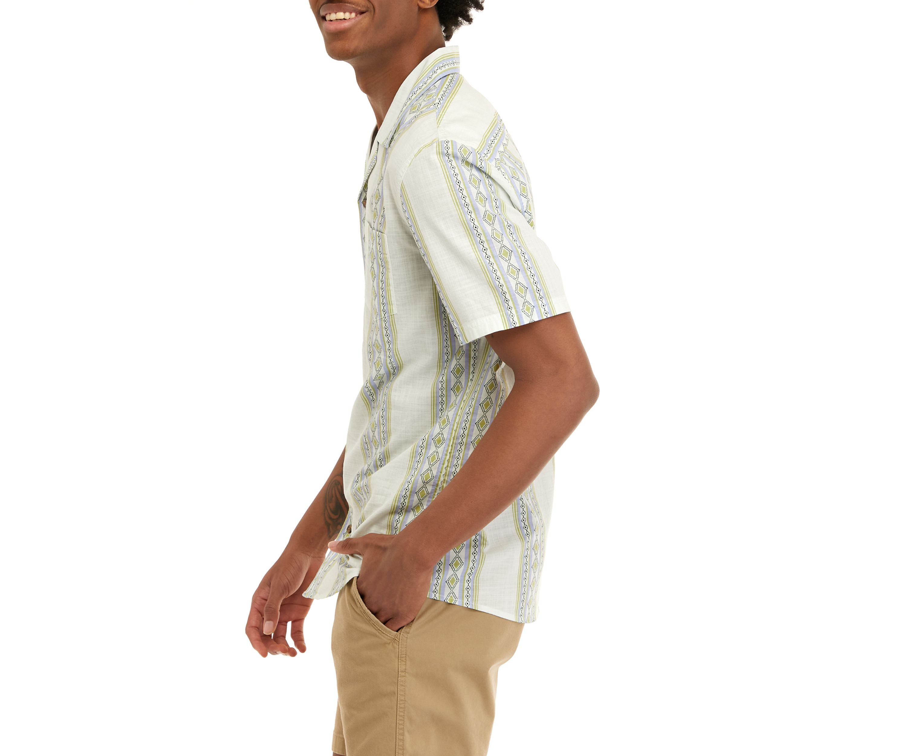 Short Sleeve Slub Woven Printed Camp Shirt