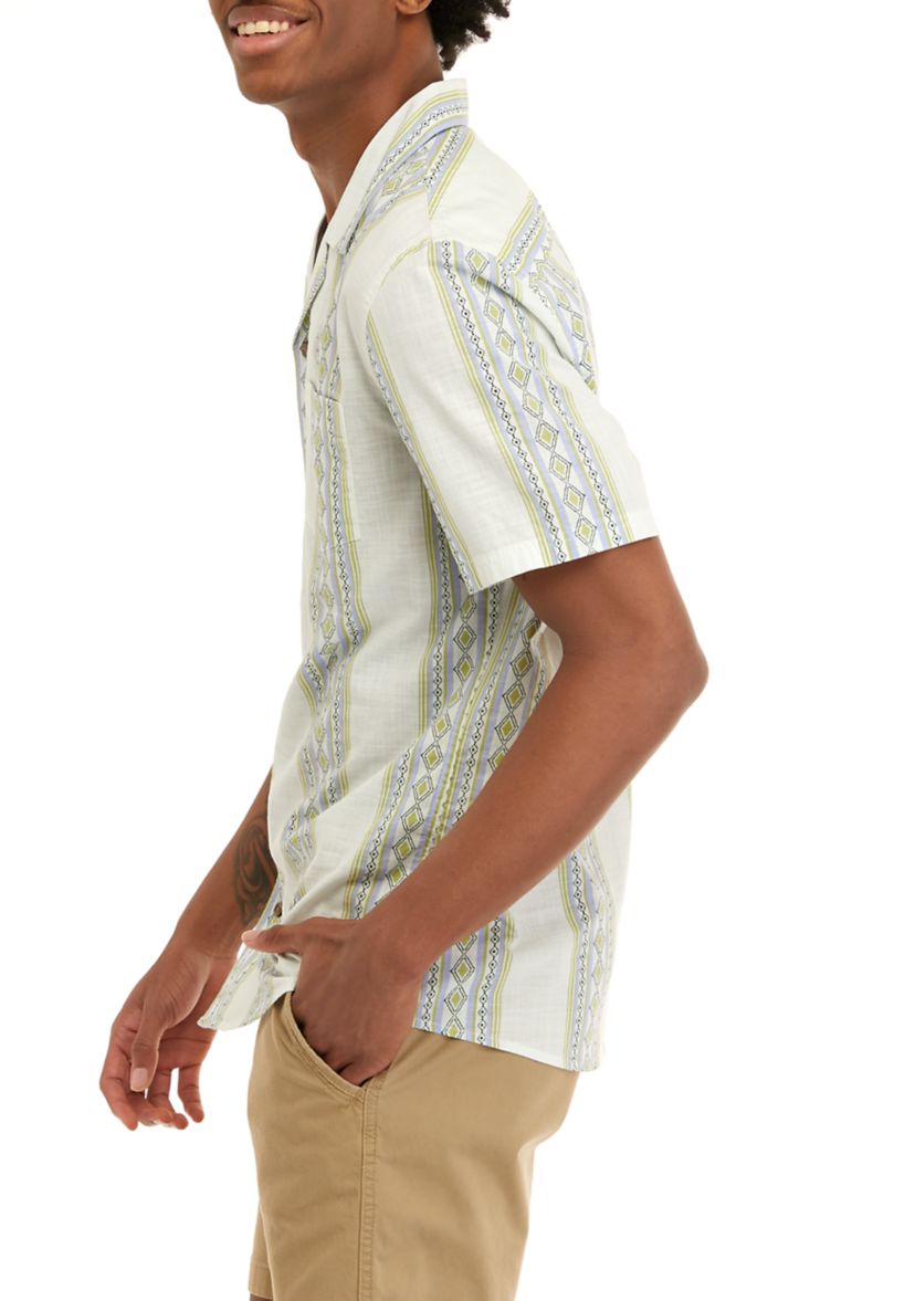 Short Sleeve Slub Woven Printed Camp Shirt