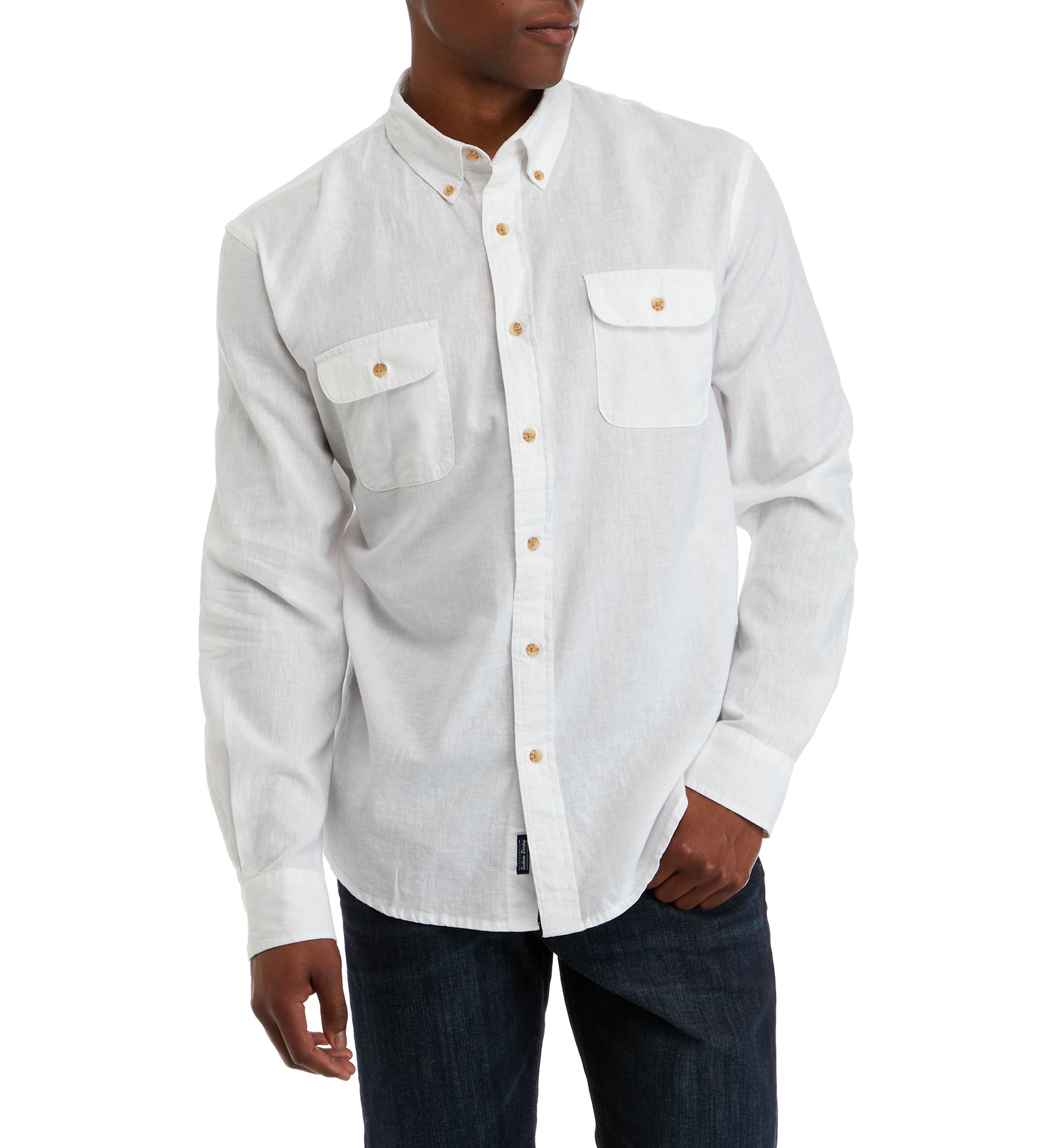 Mens Long Sleeve Woven Linen Shirt 