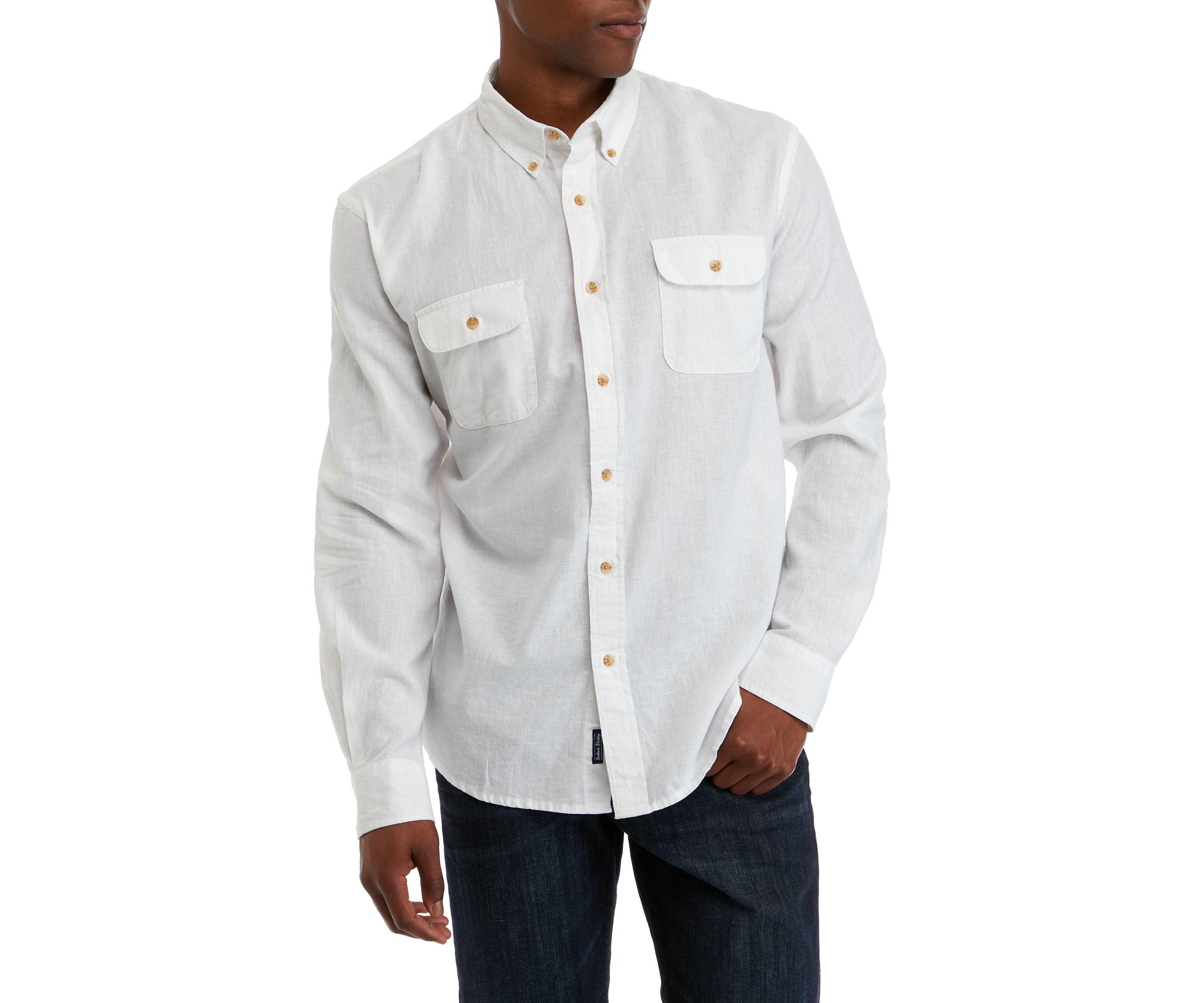 Mens Long Sleeve Woven Linen Shirt 