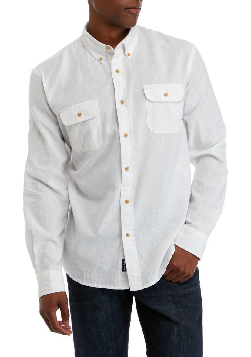 Mens Long Sleeve Woven Linen Shirt 