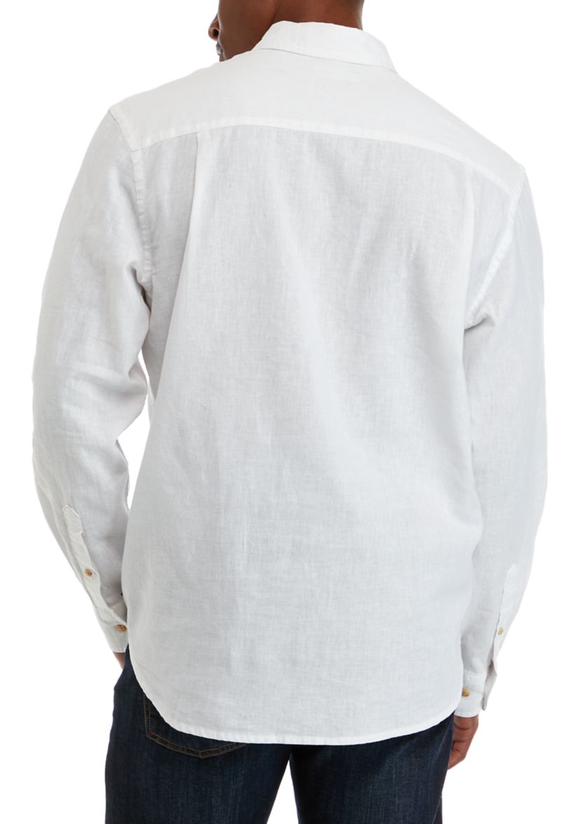 Mens Long Sleeve Woven Linen Shirt 