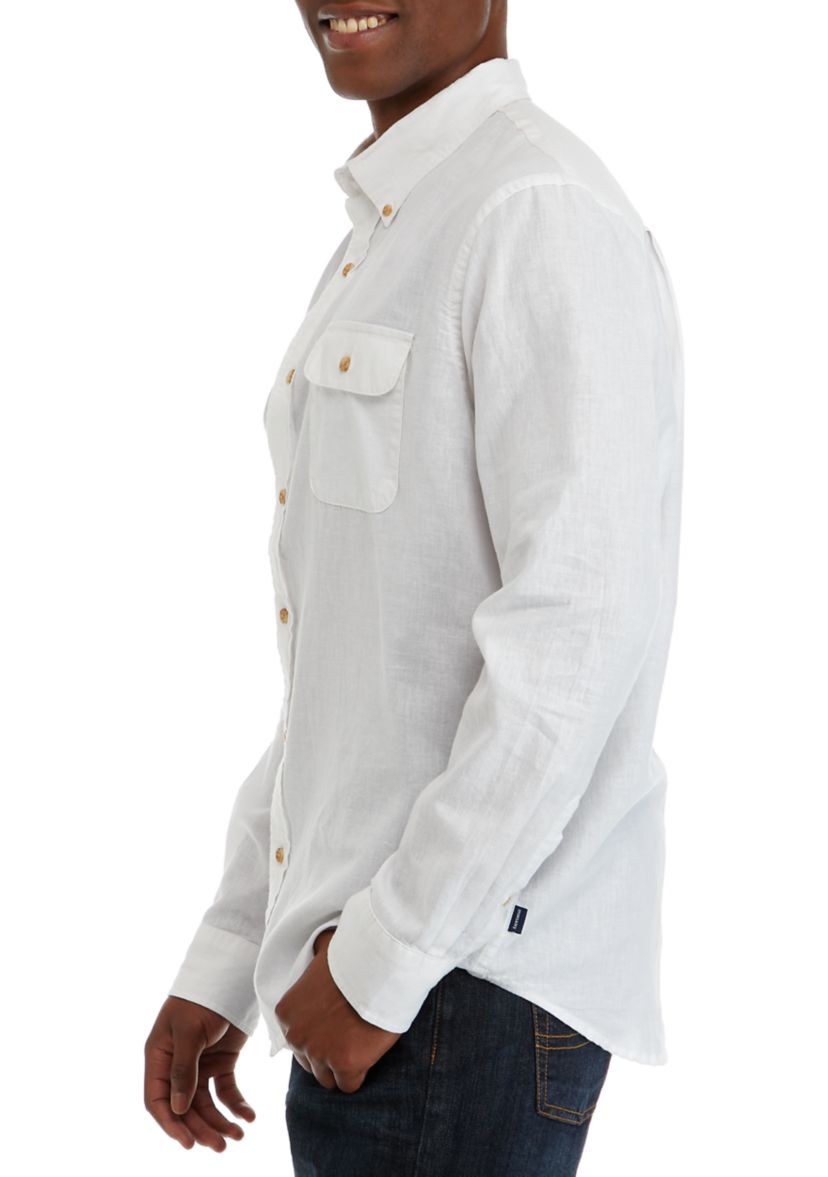 Mens Long Sleeve Woven Linen Shirt 