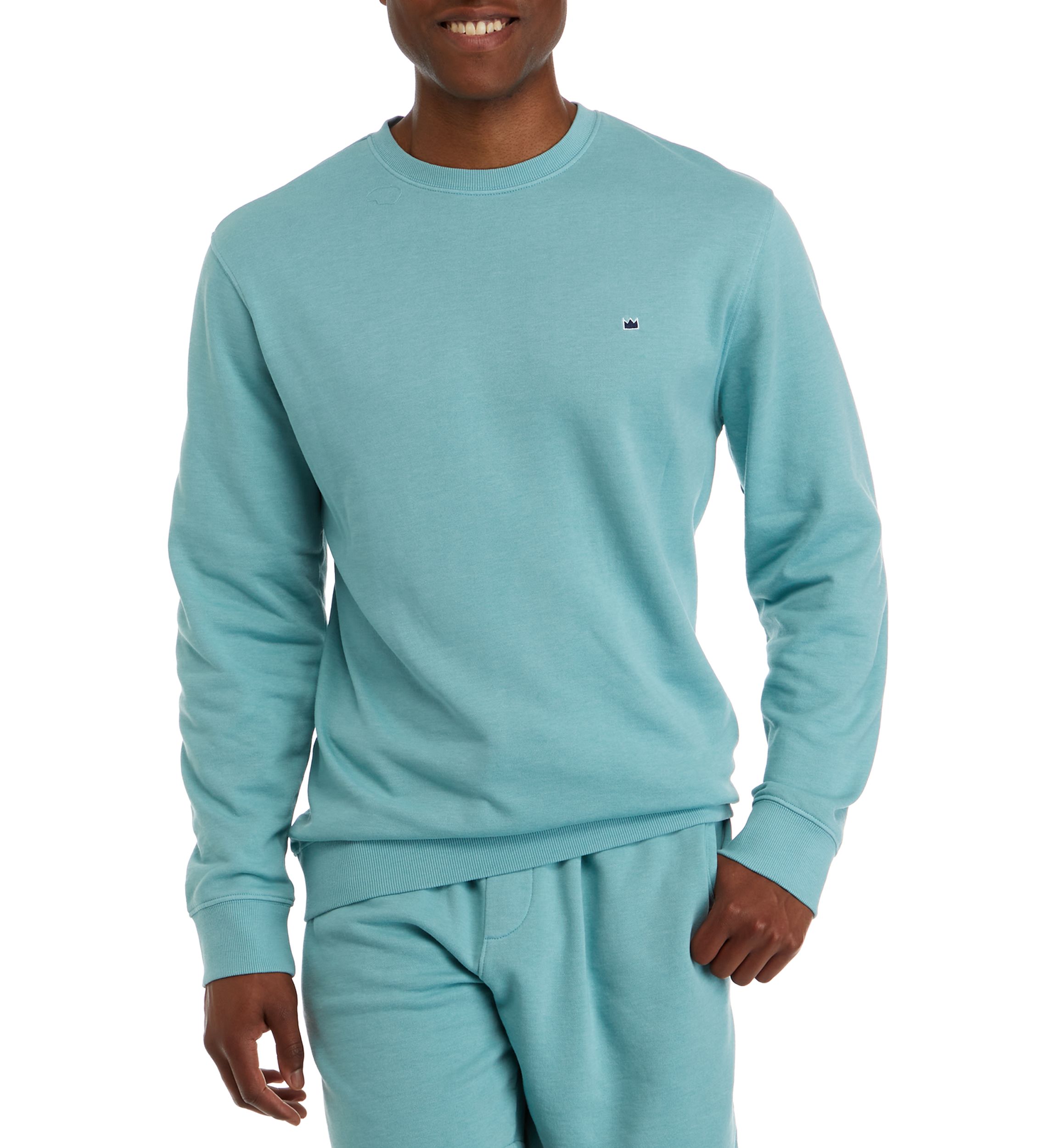 Mens Washed Fleece Crew Neck Pullover 