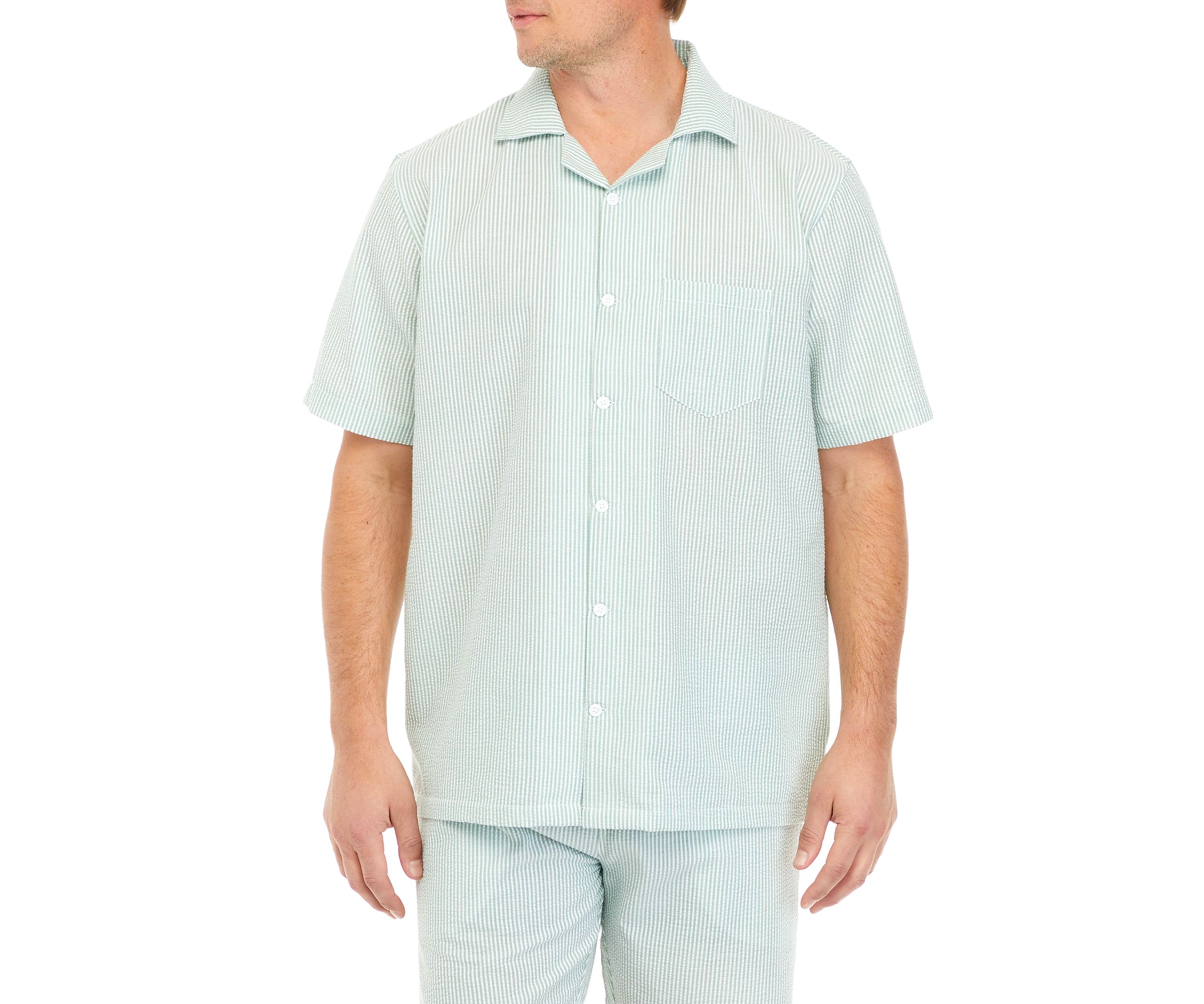 Mens Short Sleeve Woven Seersucker Camp Shirt 