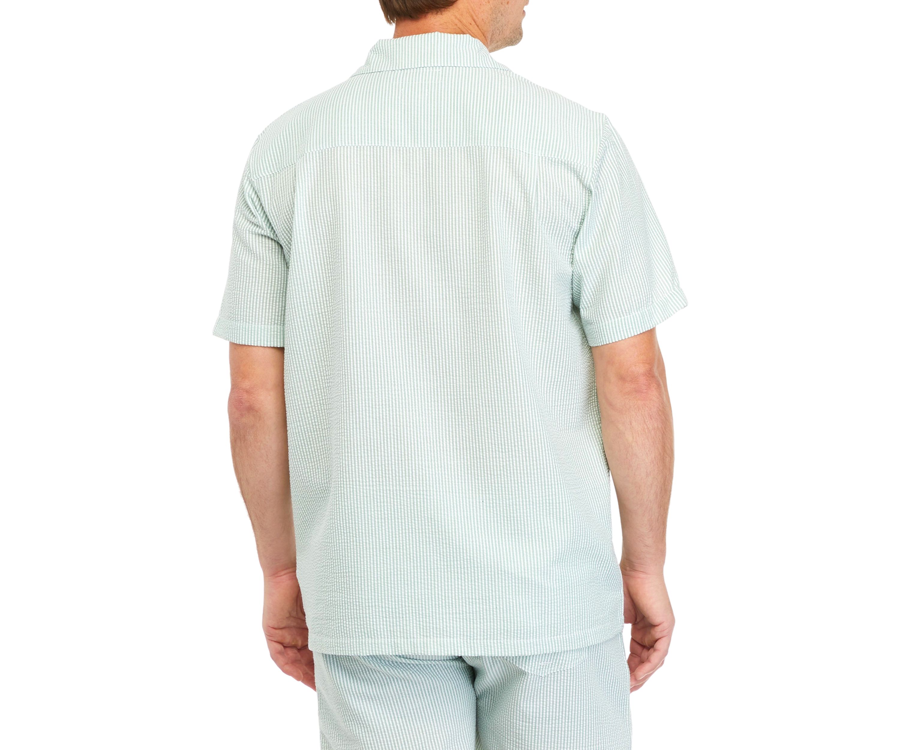 Mens Short Sleeve Woven Seersucker Camp Shirt 