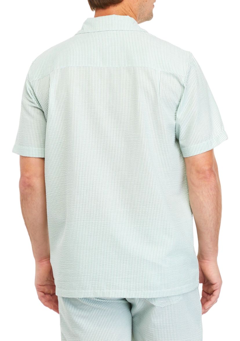 Mens Short Sleeve Woven Seersucker Camp Shirt 