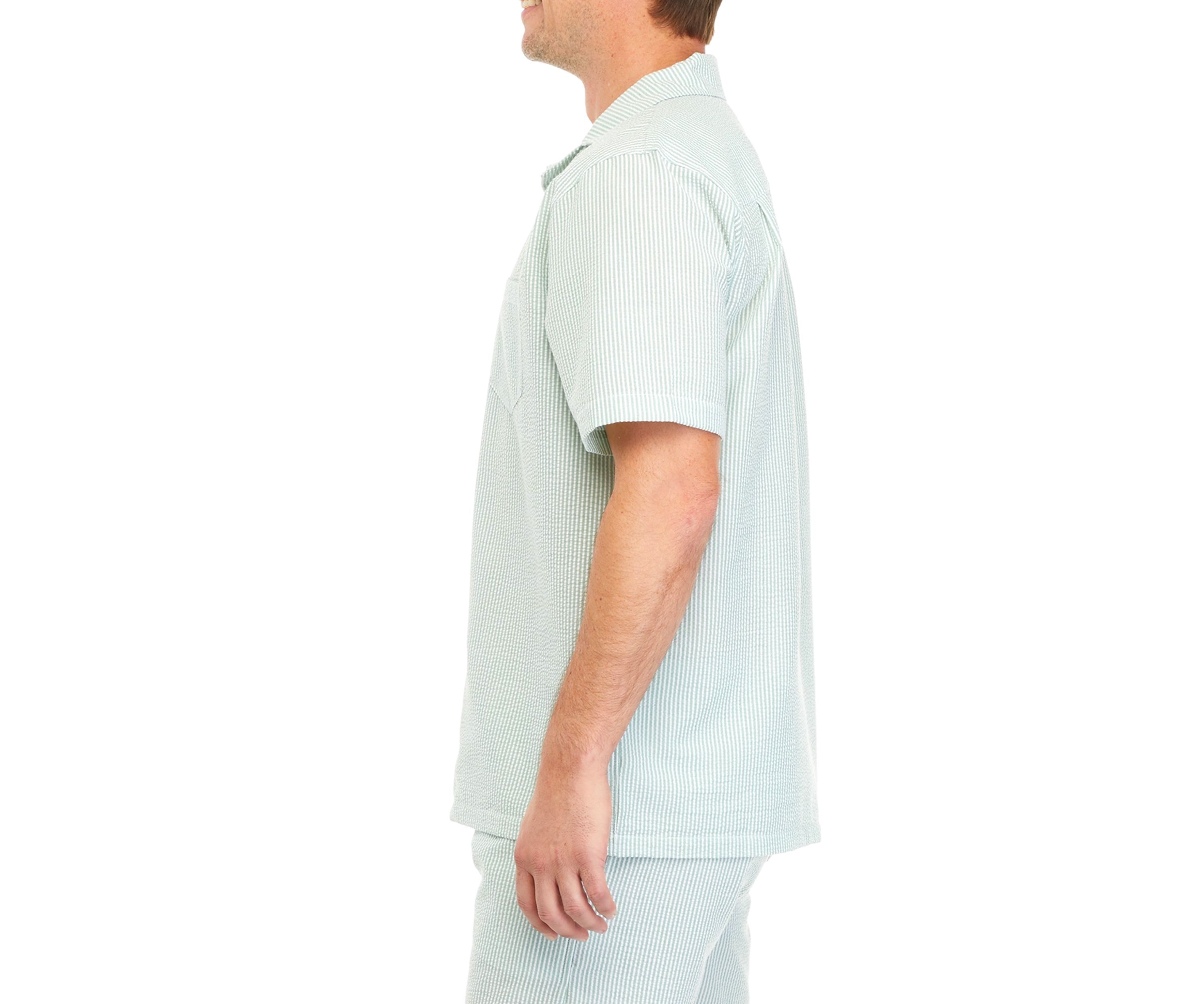 Mens Short Sleeve Woven Seersucker Camp Shirt 