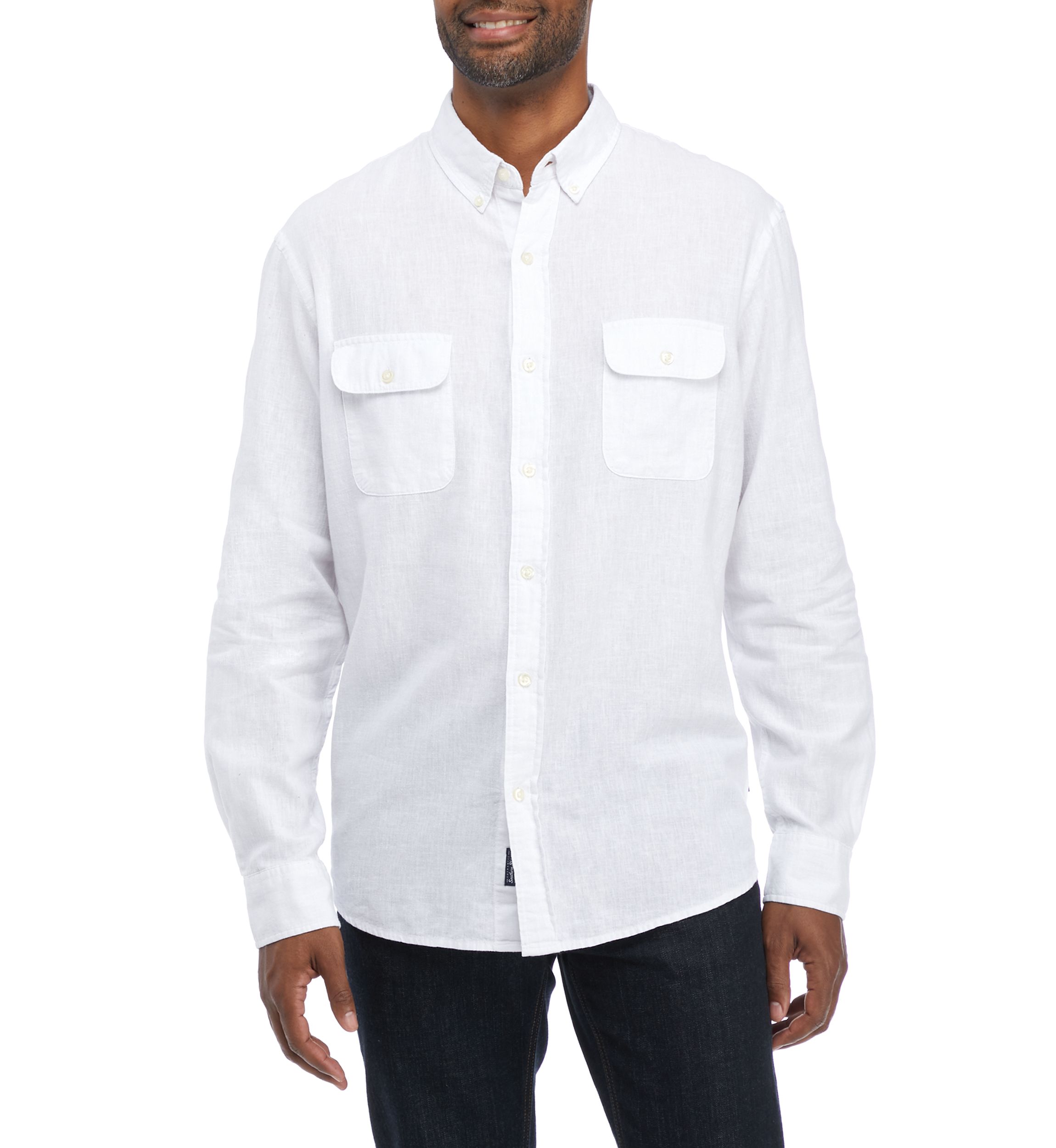 Long Sleeve Woven Linen Cotton Button Up Shirt 