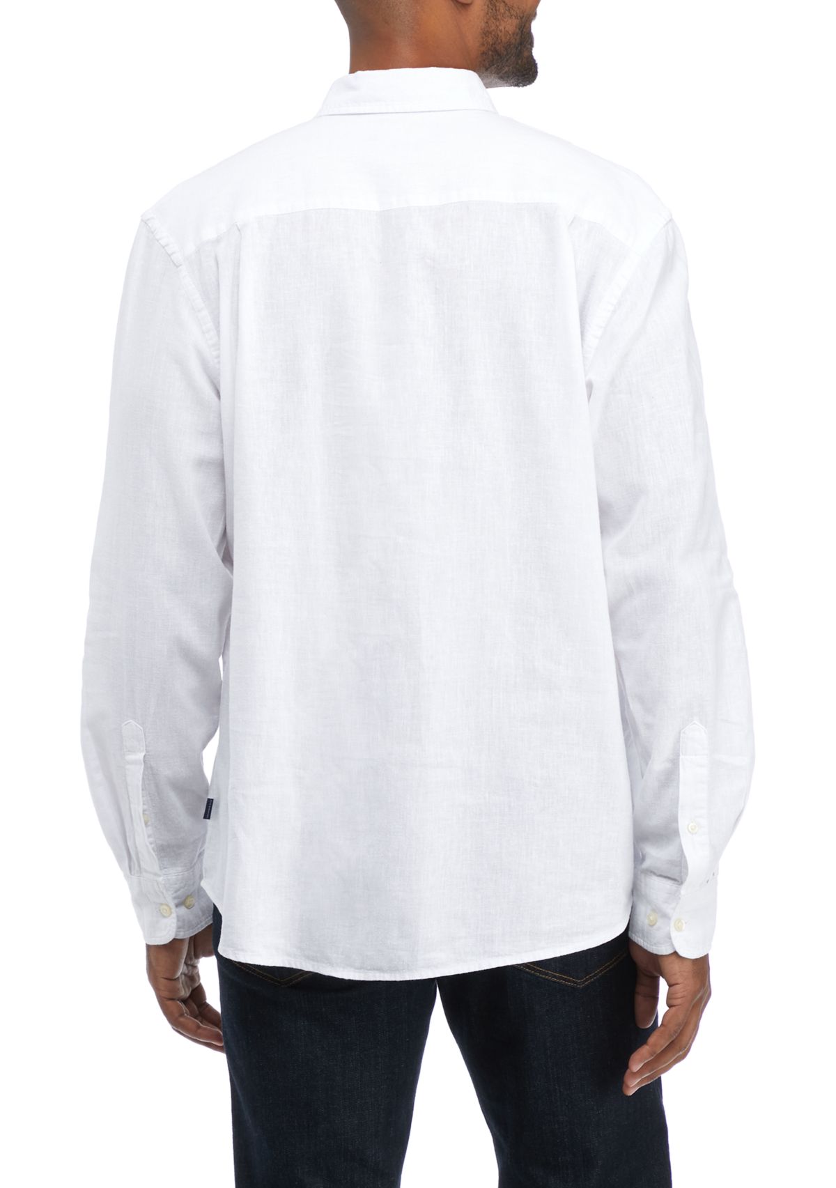 Long Sleeve Woven Linen Cotton Button Up Shirt 