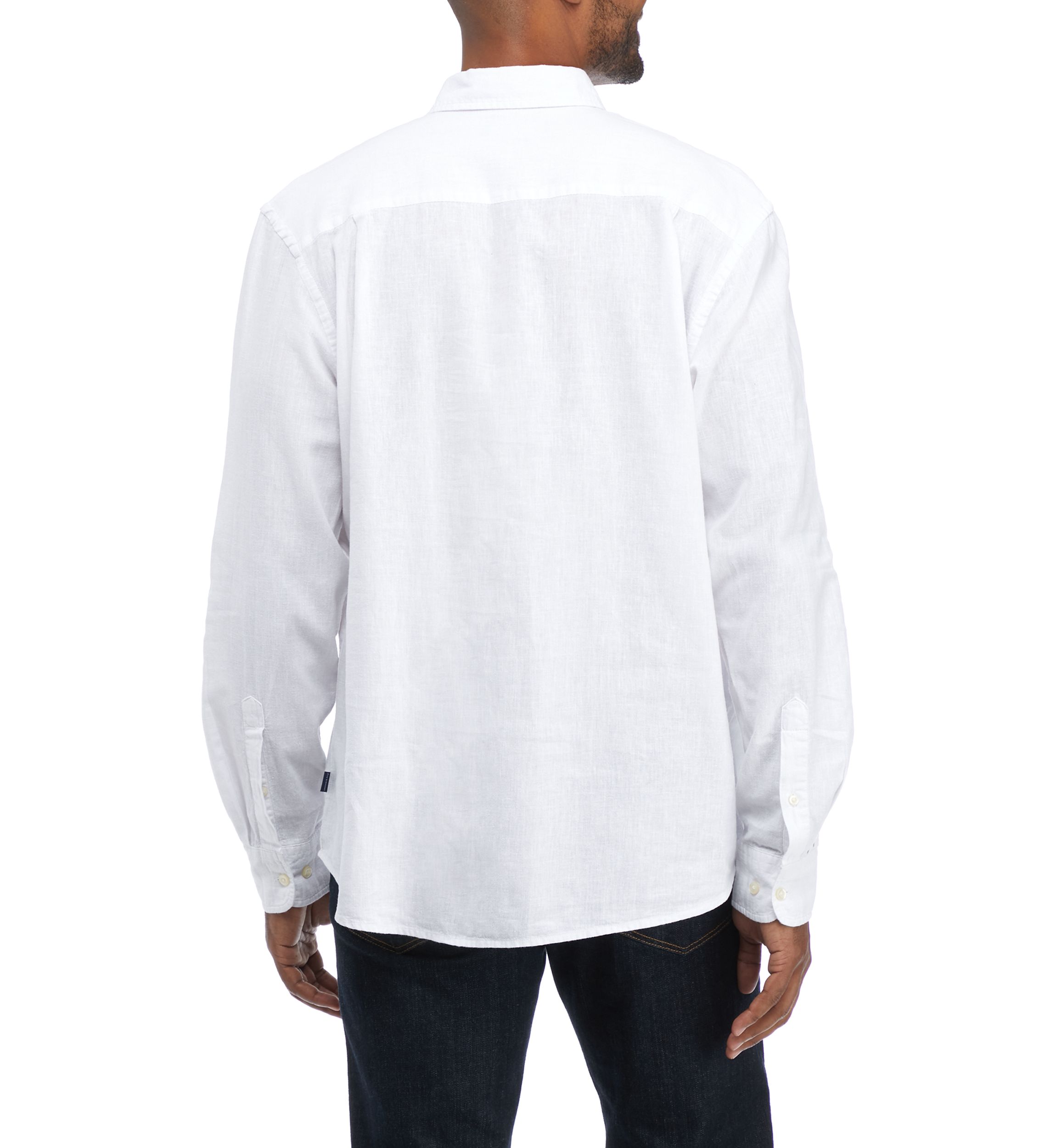 Long Sleeve Woven Linen Cotton Button Up Shirt 