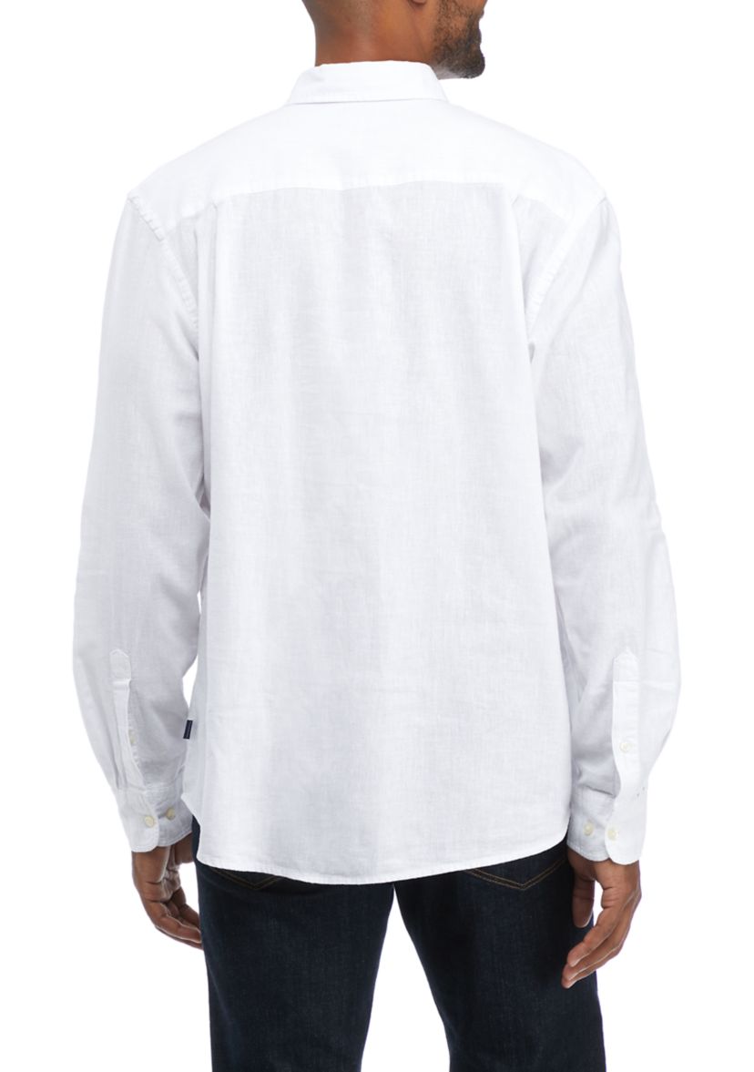 Long Sleeve Woven Linen Cotton Button Up Shirt 