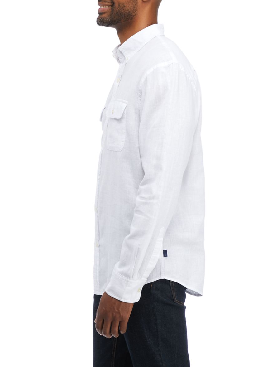 Long Sleeve Woven Linen Cotton Button Up Shirt 
