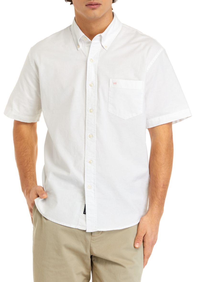Mens Short Sleeve Woven Oxford Button Down Shirt