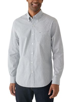 Crown & Ivy Men's Long Sleeve Striped Shirt, Navy Blue, Large