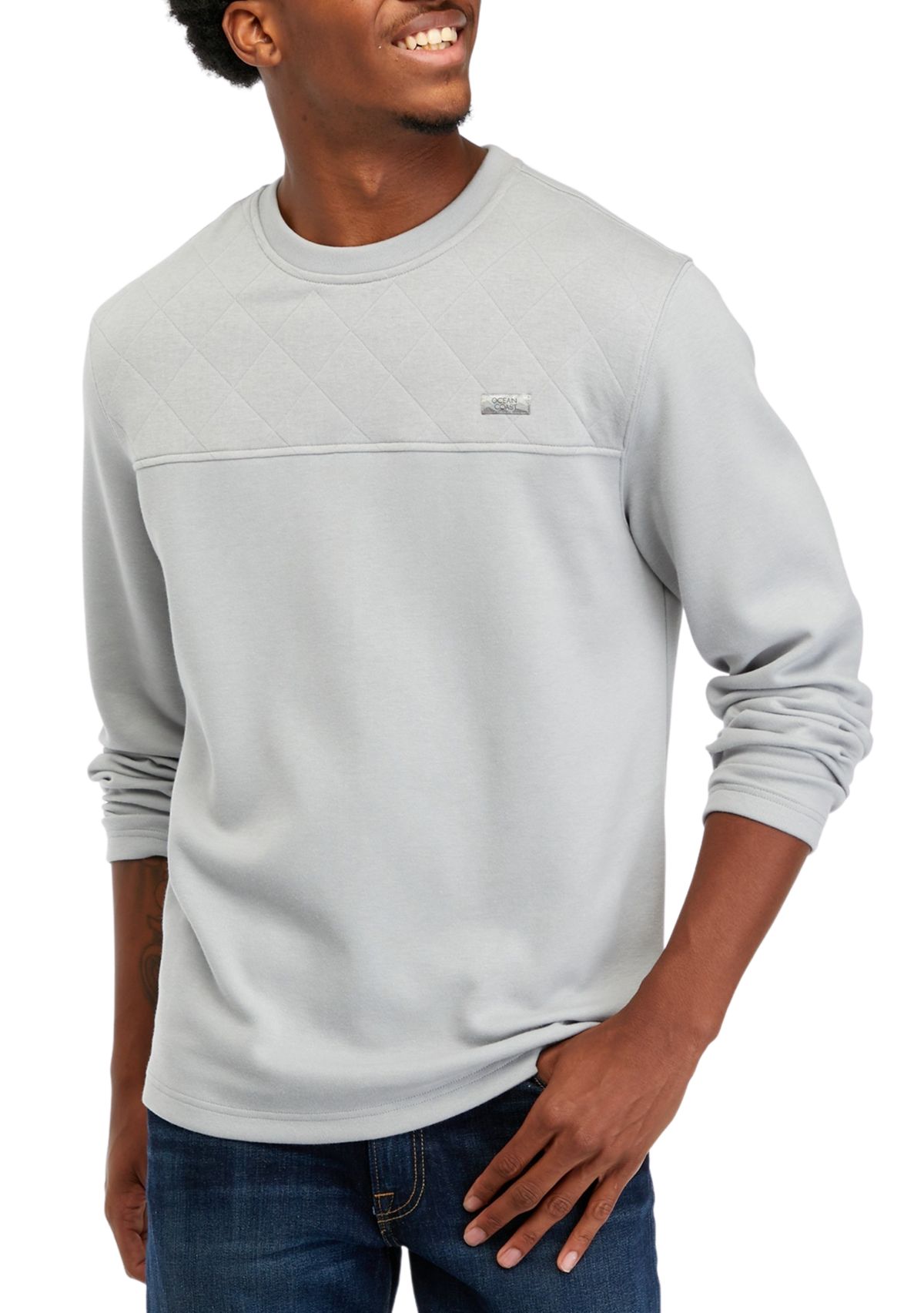 Mens Quilted Crew Neck Pullover
