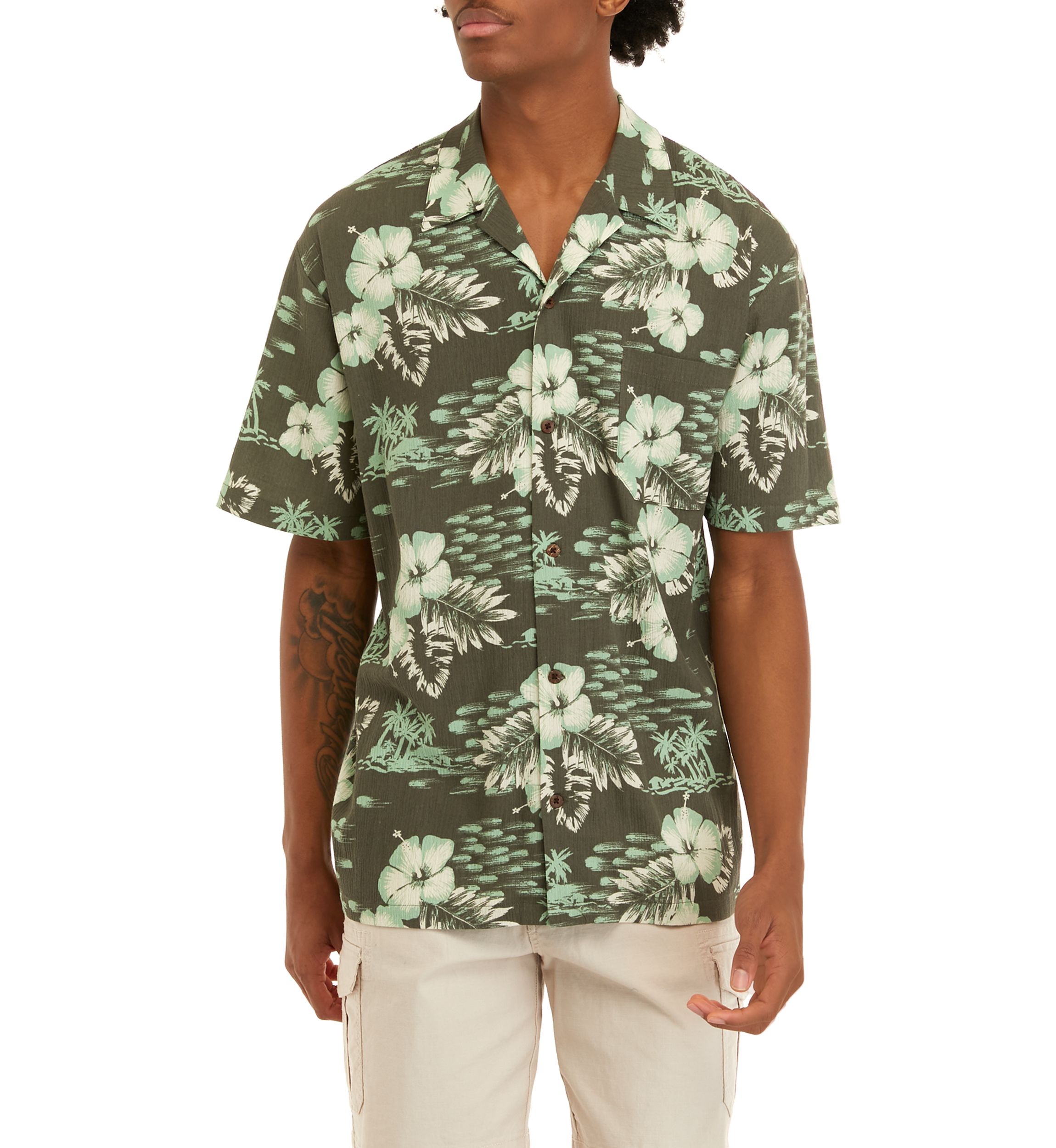 Short Sleeve Cotton Button Down Camp Shirt