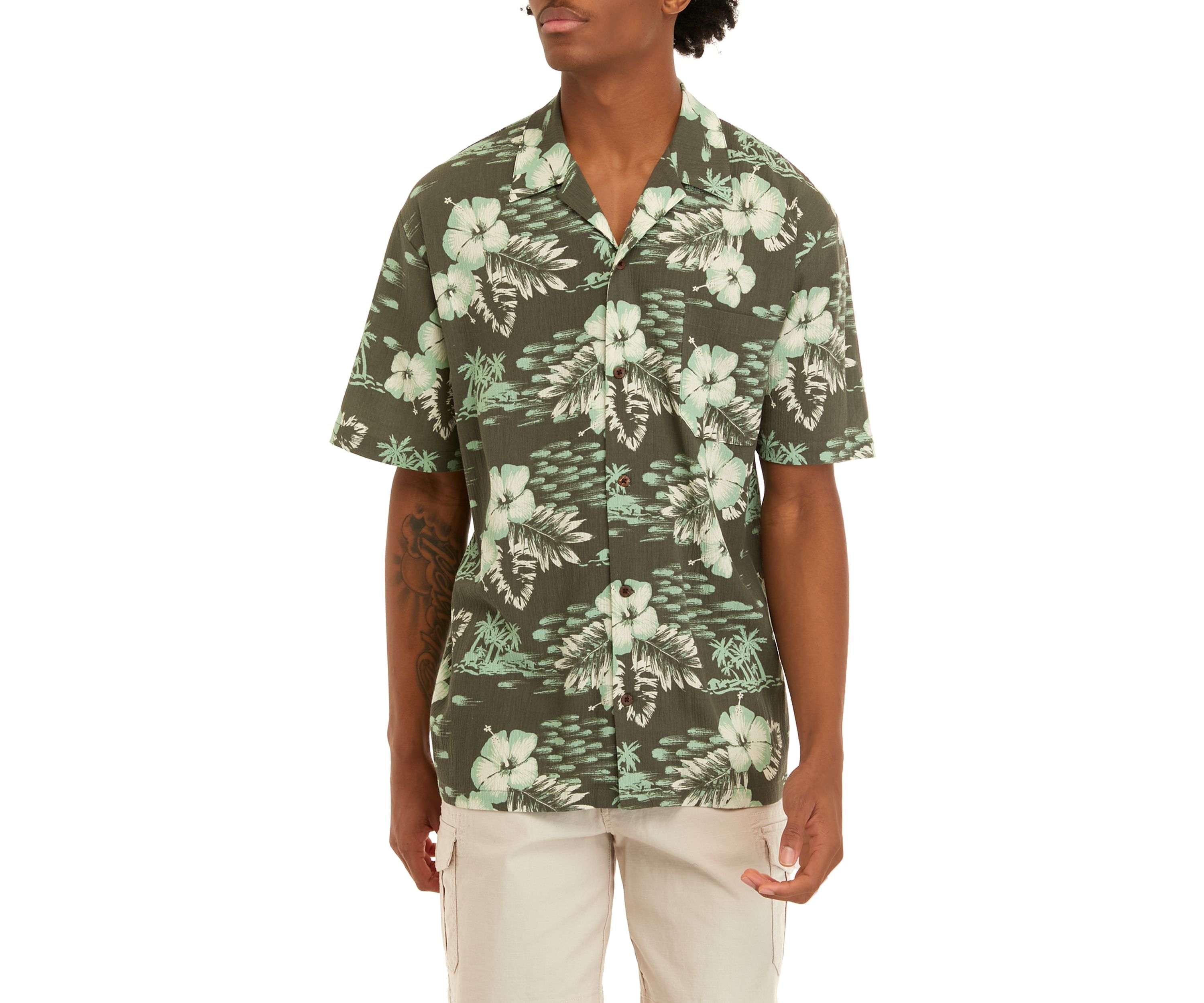 Short Sleeve Cotton Button Down Camp Shirt
