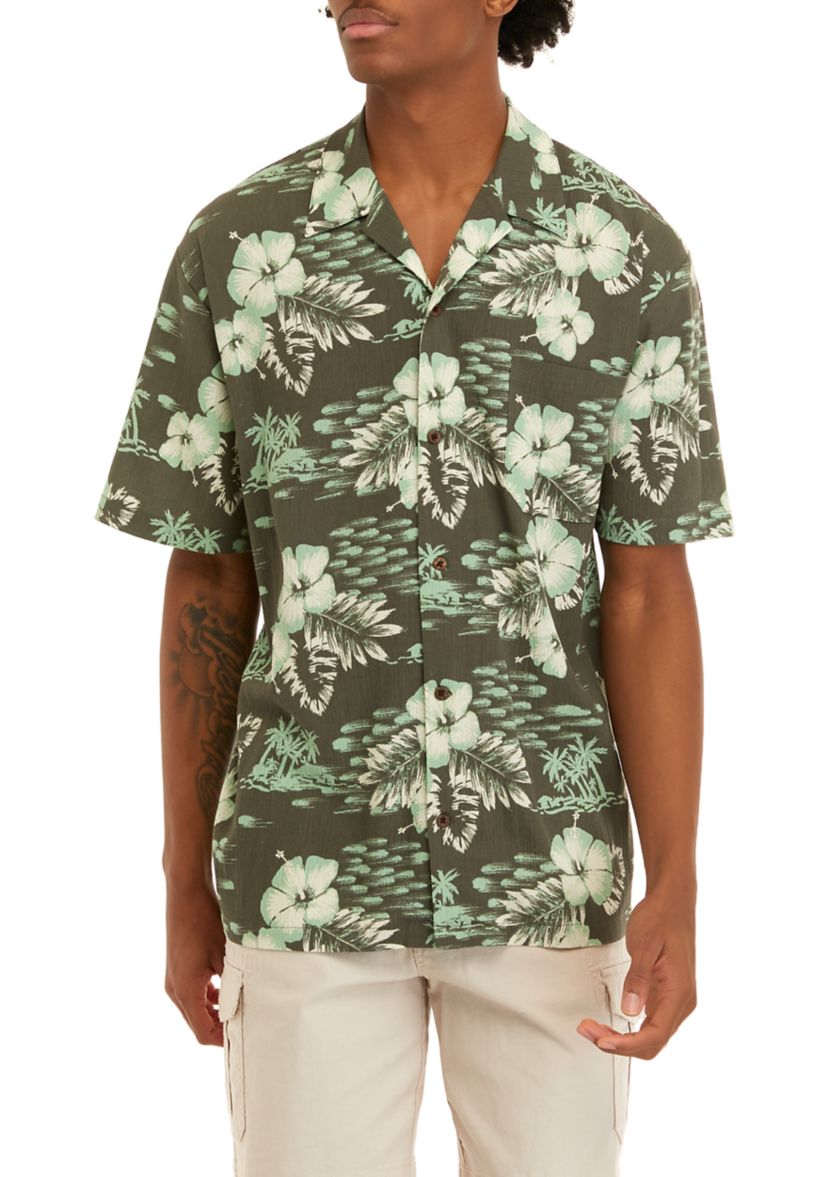 Short Sleeve Cotton Button Down Camp Shirt