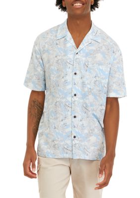 Ocean + Coast Men's Short Sleeve Cotton Button Down Camp Shirt, Blue, Small