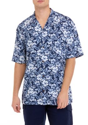 Ocean + Coast Men's Short Sleeve Cotton Button Down Camp Shirt, Blue, Medium