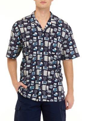 Ocean + Coast Men's Short Sleeve Cotton Button Down Camp Shirt, Navy Blue, Medium