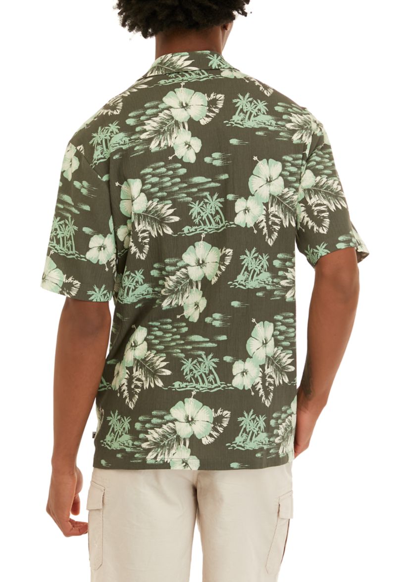 Short Sleeve Cotton Button Down Camp Shirt