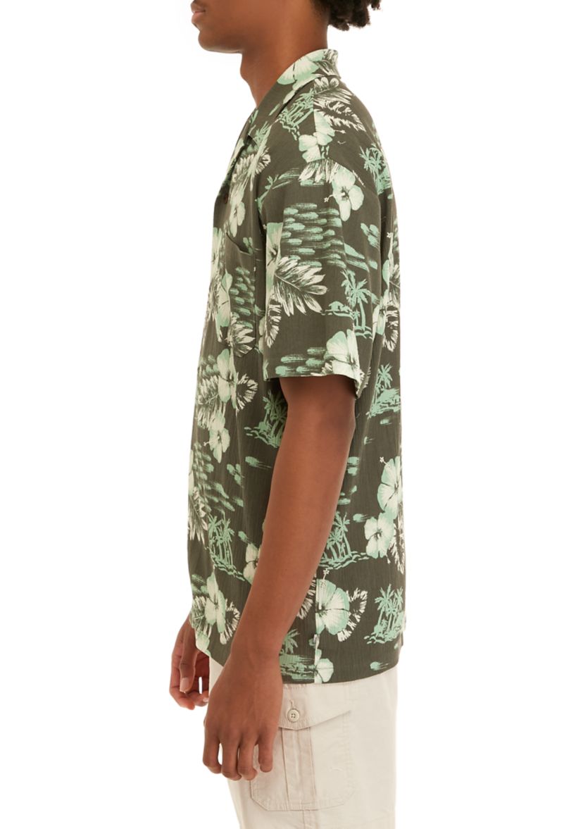 Short Sleeve Cotton Button Down Camp Shirt