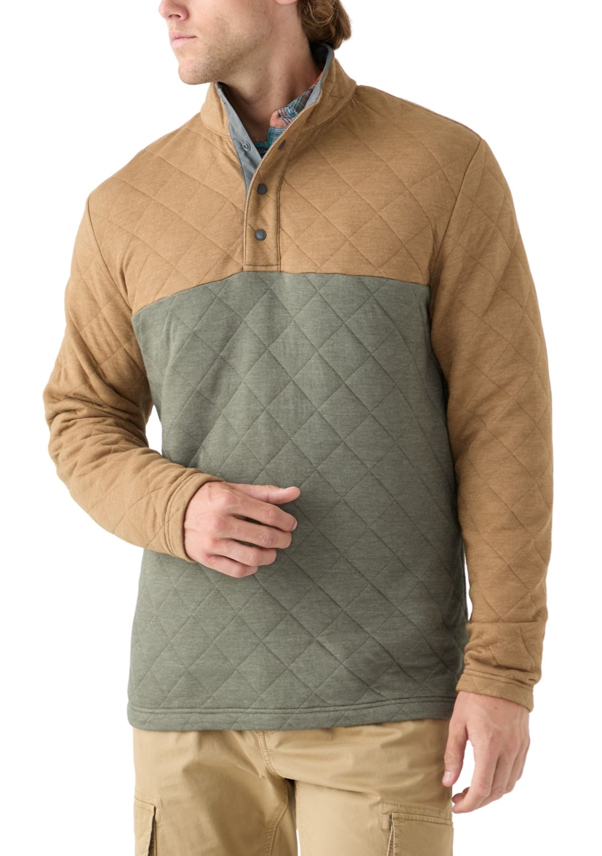 Color Blocked Quilted Quarter Snap Pullover