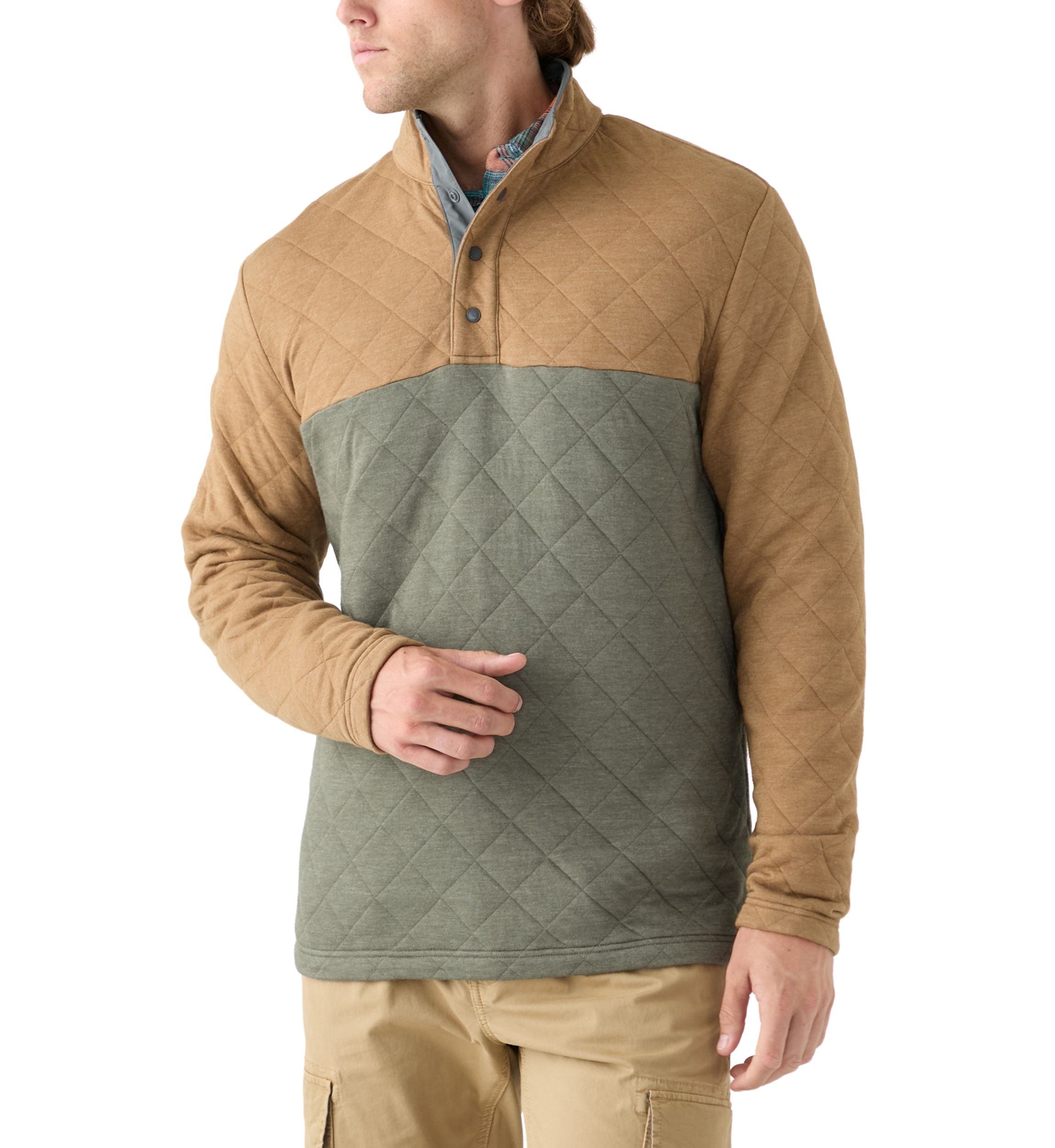 Color Blocked Quilted Quarter Snap Pullover