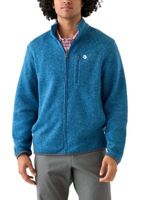 Ocean + Coast Men's Full Zip Fleece Sweater, Navy Blue, Medium