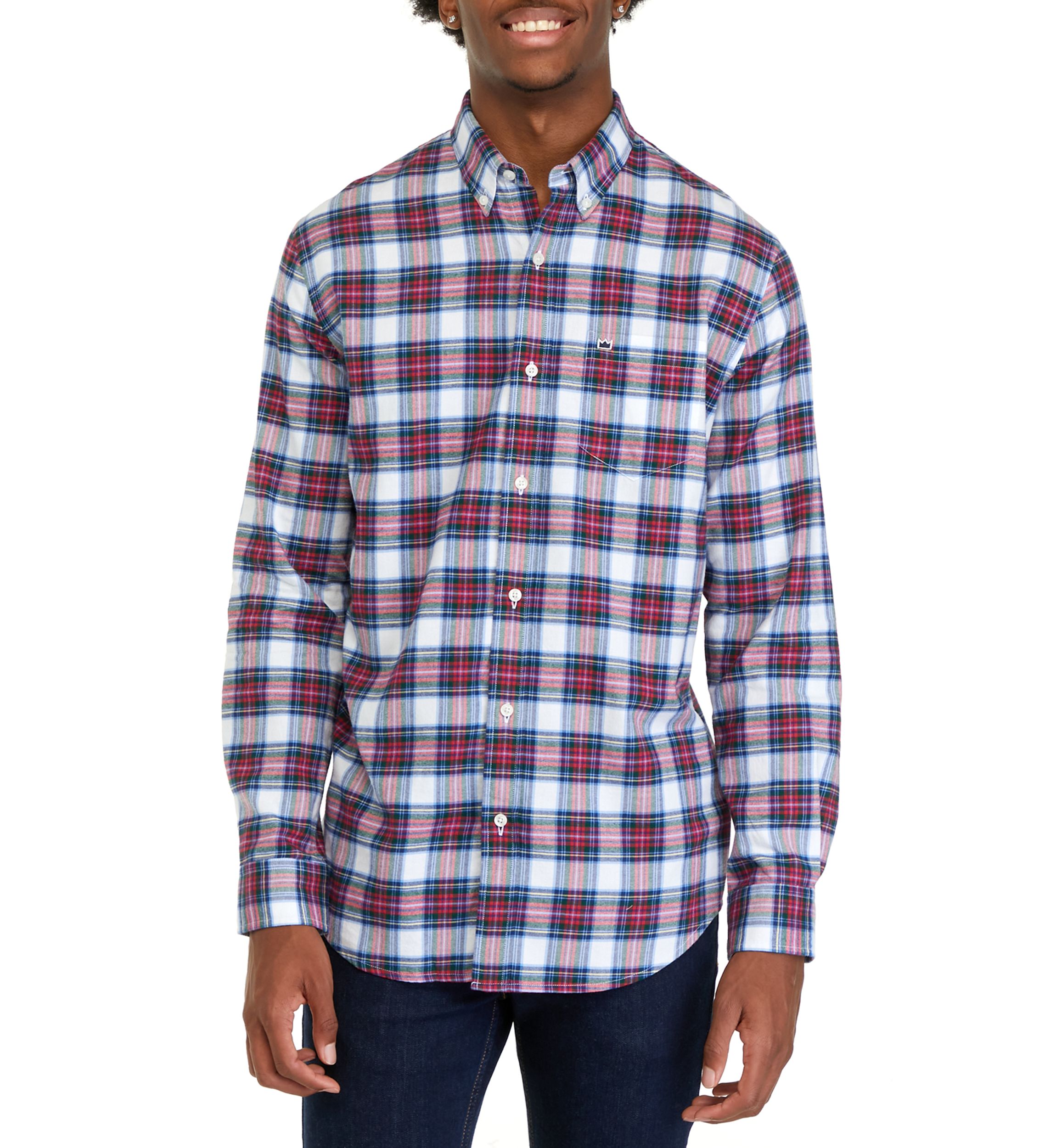 Long Sleeve Woven Twill Plaid Shirt