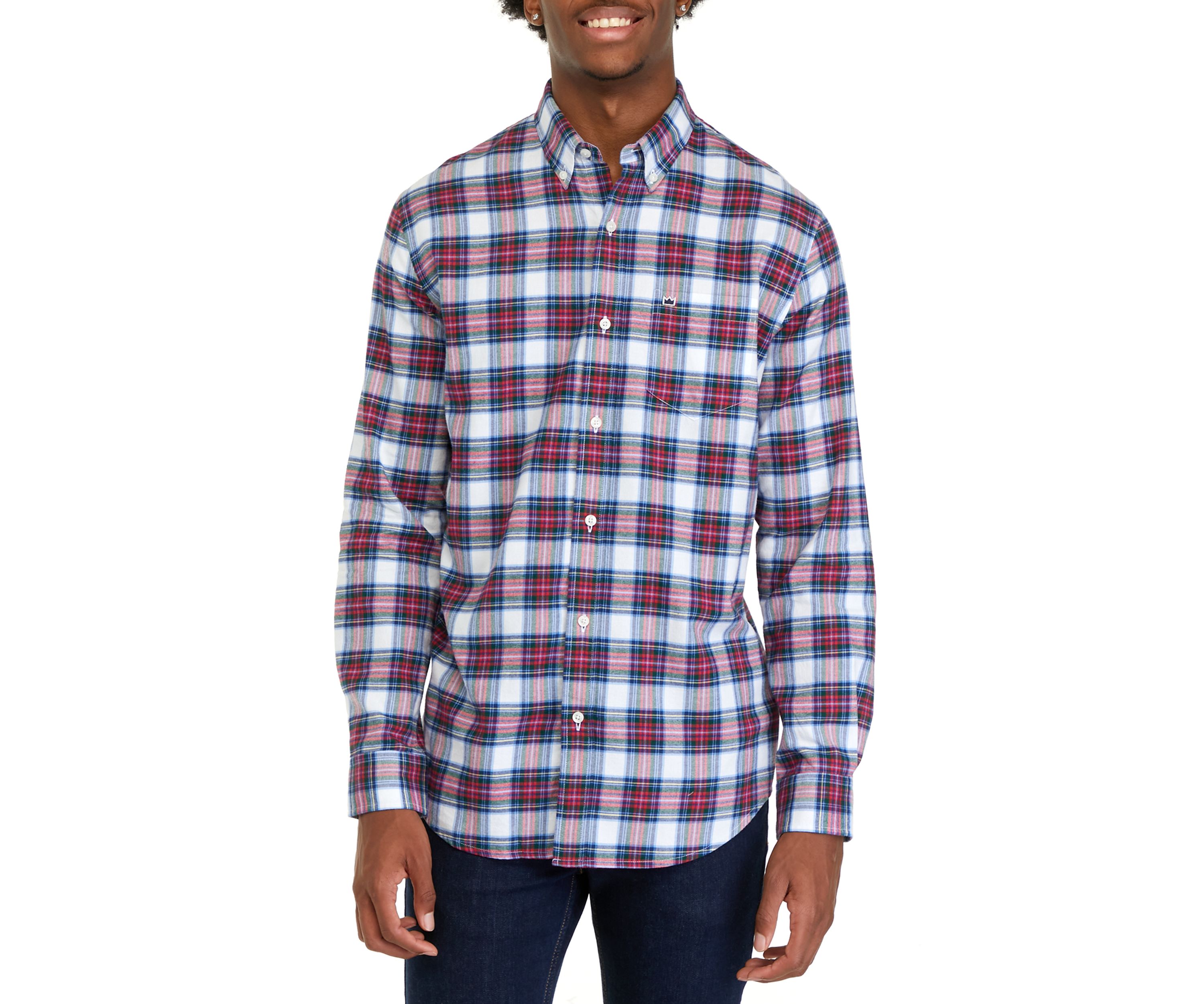 Long Sleeve Woven Twill Plaid Shirt
