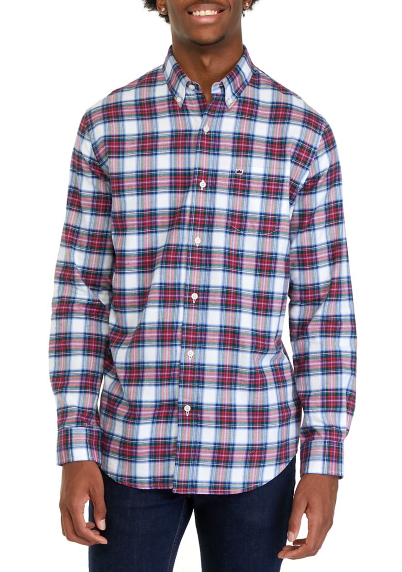 Long Sleeve Woven Twill Plaid Shirt