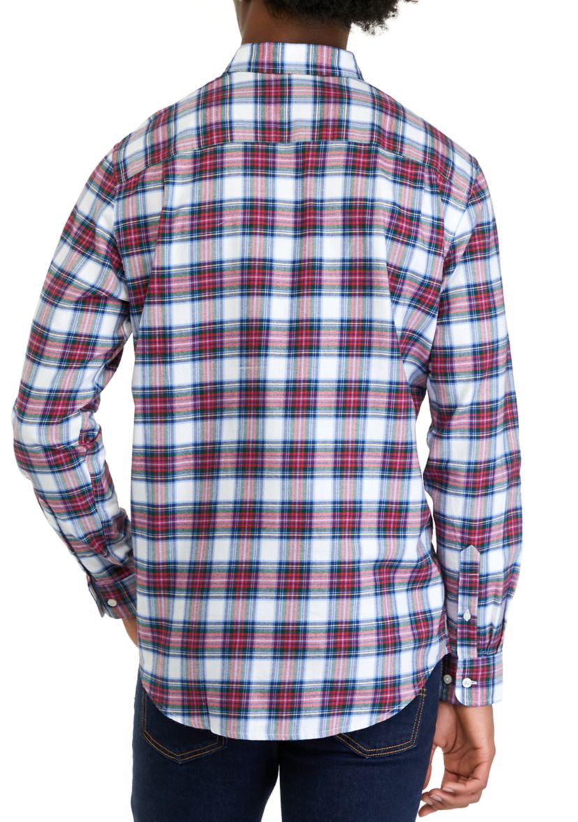 Long Sleeve Woven Twill Plaid Shirt