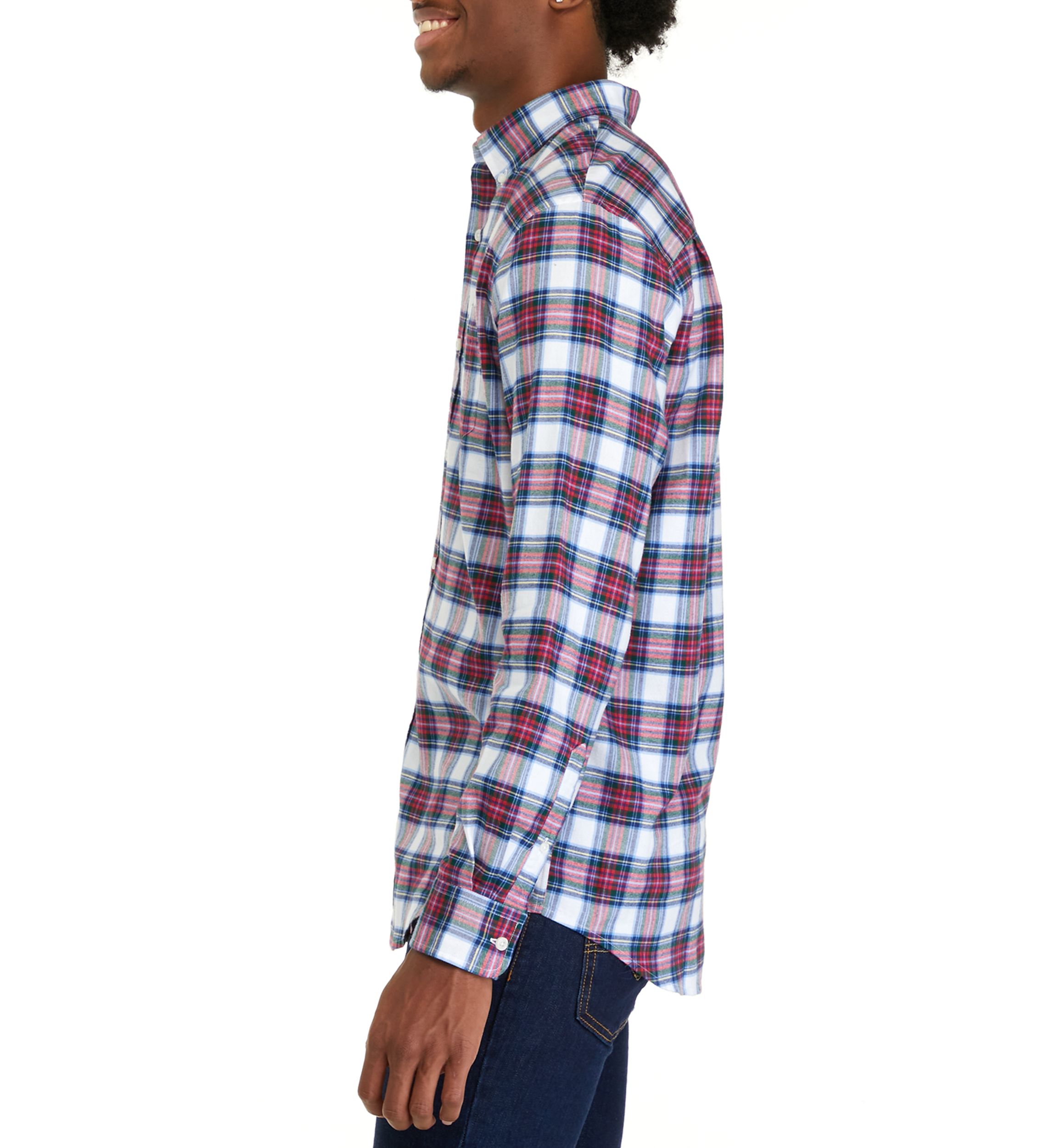 Long Sleeve Woven Twill Plaid Shirt