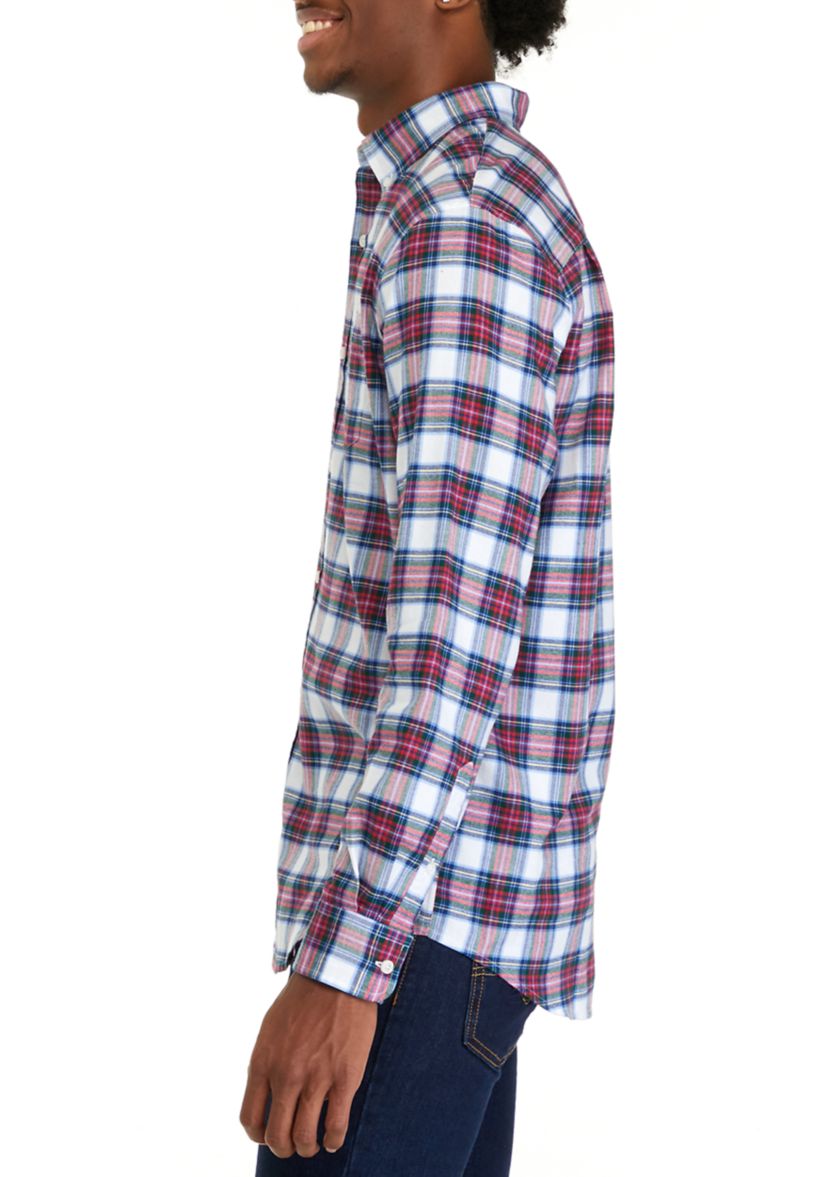 Long Sleeve Woven Twill Plaid Shirt