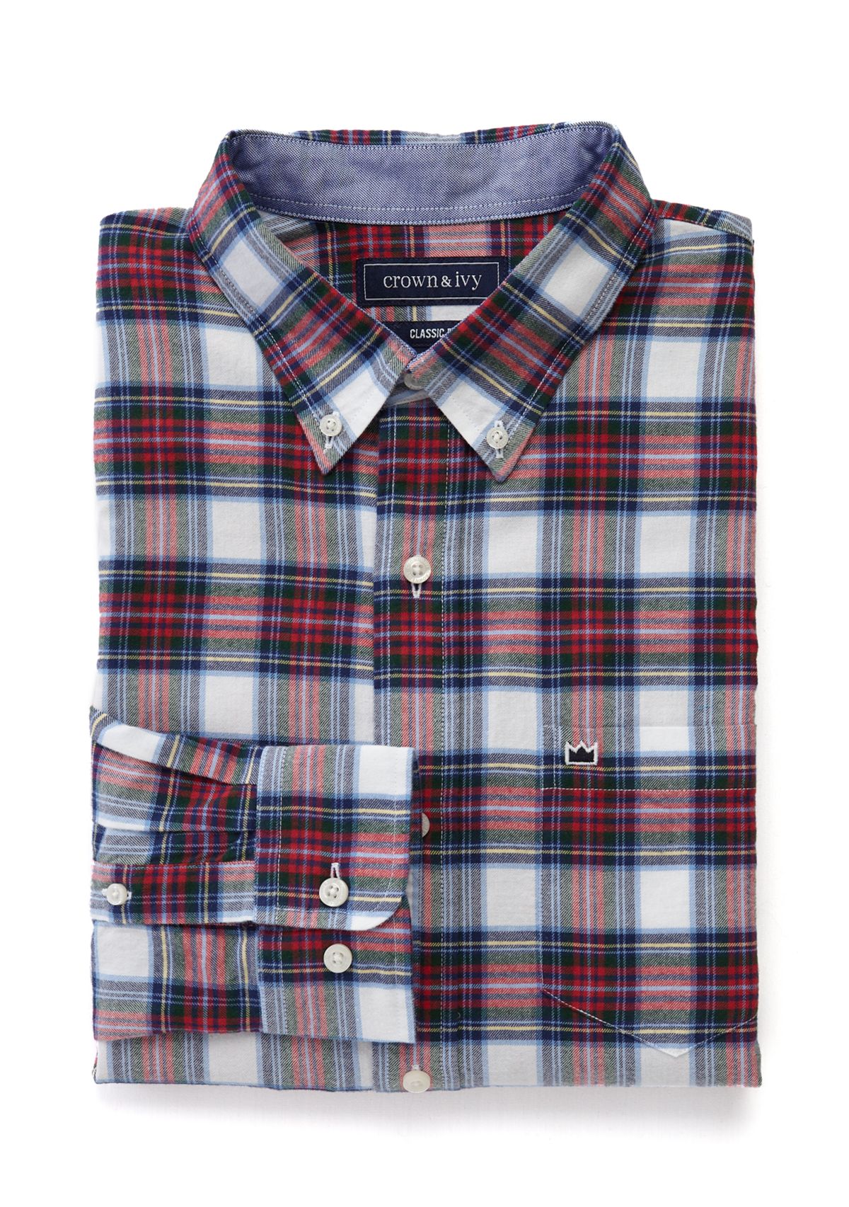Long Sleeve Woven Twill Plaid Shirt