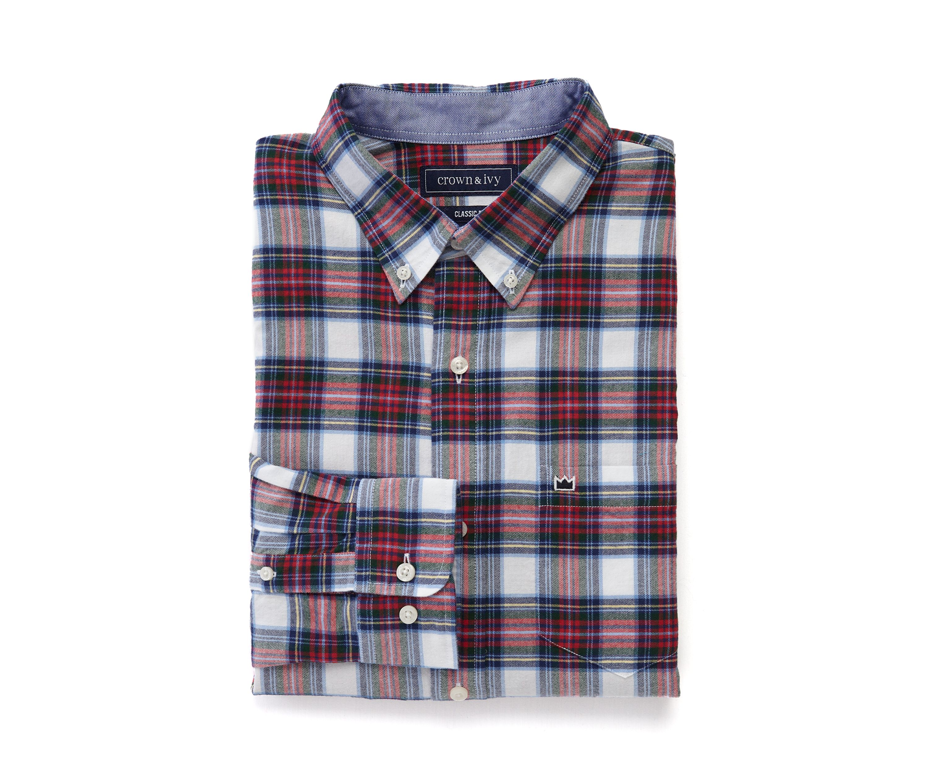 Long Sleeve Woven Twill Plaid Shirt